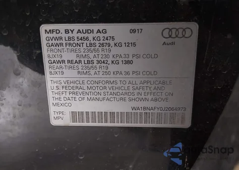 2018 Audi Q5 2.0T Premium/2.0T Tech Premium z USA, uszkodzony, nr VIN WA1BNAFY0J2064973